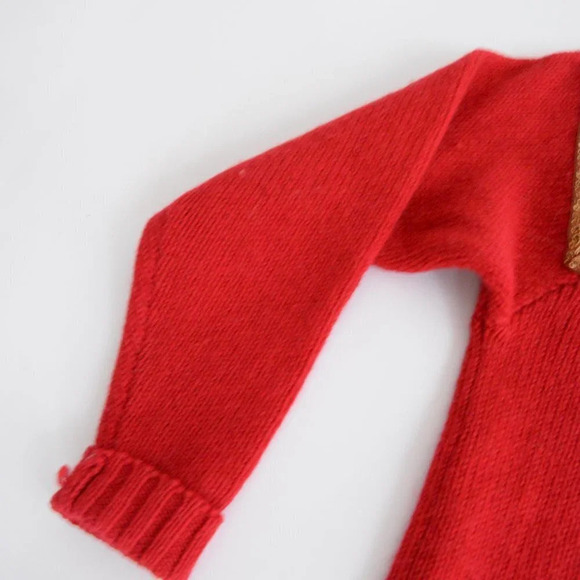 Vintage Charter Club  Red 100% Wool w/ Suede Patch Knit Crewneck Sweater L - Picture 9 of 12